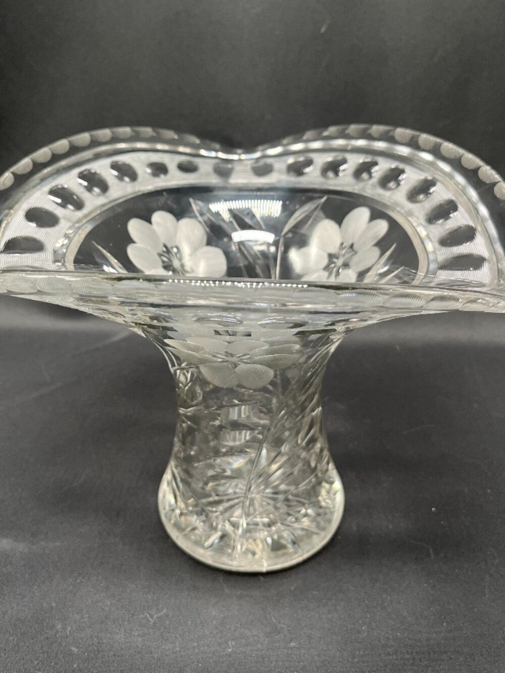 Vintage American Brilliant or Victorian-Style Lead Crystal Pedestal Vase